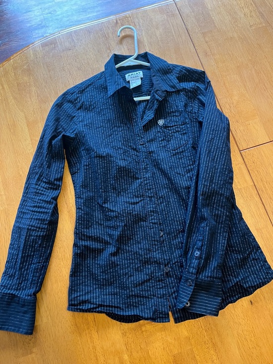 Ariat Tops - Ariat Womens Dark Navy Glitter Pinstripe Long-Sleeve Button-Down Shirt